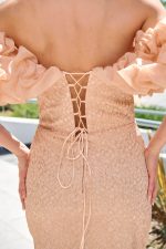 Φόρεμα maxi off shoulder με balloon μανίκια σομόν - Image 6